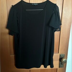 Adrianna Papell Black Blouse with Ruffled Polka Dot Sleeves: Size L